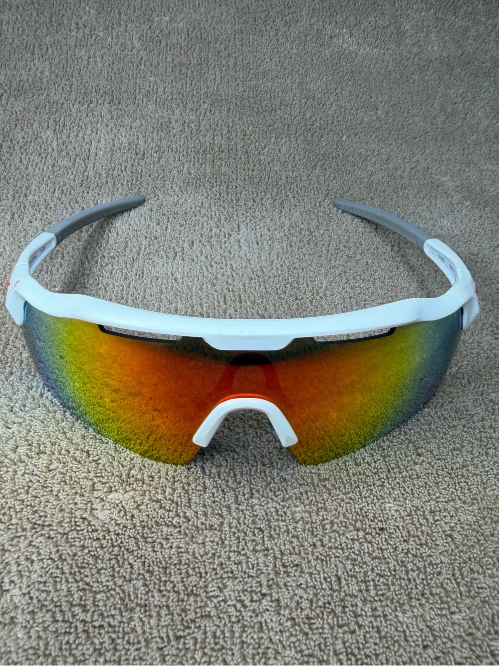 TYR White Frame Sunglasses with Rainbow Mirrored Lens